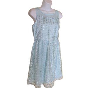 Ice Blue Sparkly Shimmery Fit and Flare Sequined Dress Girl Size 16  ---